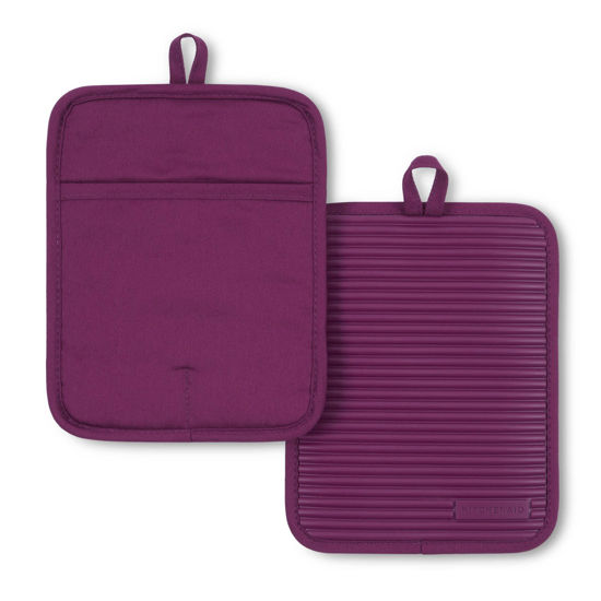 Picture of KitchenAid Ribbed Soft Silicone Pot Holder 2-Pack Set, Beet, 7"x9"