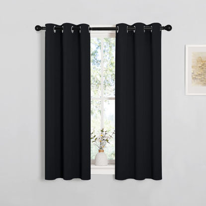 Picture of NICETOWN Cafe Blackout Curtains and Drapes for Shack, 2 Panels, 29 inches Wide by 40 inches Long,Black, Solid Thermal Insulated Grommet Blackout Drapery Panels for Window