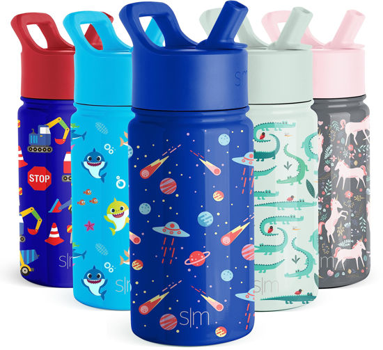 Picture of Simple Modern Kids Water Bottle with Straw Lid | Insulated Stainless Steel Reusable Tumbler for Toddlers, Boys | Summit Collection | 14oz, Galactic Games
