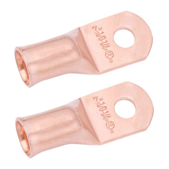 Picture of SELTERM 2pcs 1/0 AWG 1/4" Stud Copper Wire Lugs, Battery Lugs, Ring Terminals, Battery Cable Ends, 0 Gauge Ring Terminal Connectors, UL Heavy Duty Bare Copper Eyelets Battery Terminal Connectors