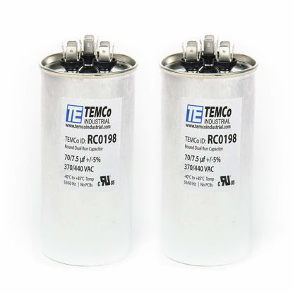 Picture of TEMCo 70+7.5 uf/MFD 370-440 VAC Volts Round Dual Run Capacitor 50/60 Hz AC Electric - Lot -2 (Optional uf/MFD, Voltage and Lot Quantities Available)