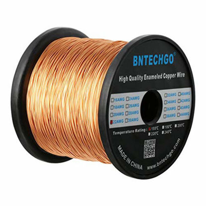 Picture of BNTECHGO 22 AWG Magnet Wire - Enameled Copper Wire - Enameled Magnet Winding Wire - 5 lb - 0.0256" Diameter 1 Spool Coil Natural Temperature Rating 155℃ Widely Used for Transformers Inductors