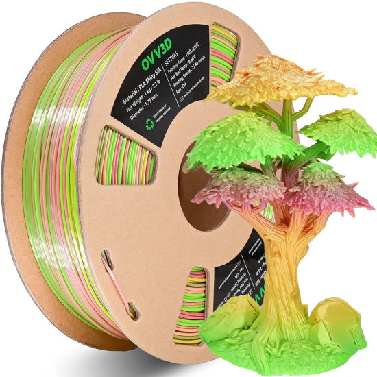 Picture of OVV3D PLA Filament 1.75mm, 3D Printer Filament Rainbow PLA Filament Spring, Silk PLA Filament 1.75mm +/- 0.02mm, 3D Printing Filament PLA Plus Filament 1.75mm, Multicolor PLA Pink Yellow Green, 1kg