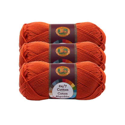 Picture of Lion Brand 24/7 Cotton Yarn, Yarn for Knitting, Crocheting, and Crafts, Tangerine, 3 Pack