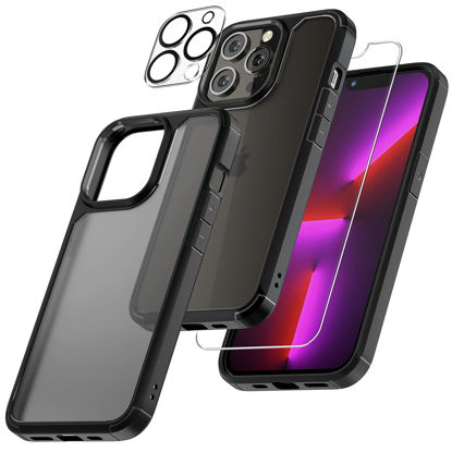 Picture of TAURI 5 in 1 Designed for iPhone 13 Pro Case, [Not Yellowing] with 2 Screen Protector + 2 Camera Lens Protector [Military Grade Protection] Shockproof Slim Phone Case 6.1 Inch, MatteBlack