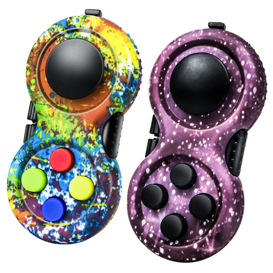 Picture of WTYCD The Original Fidget Retro: The Rubberized Classic Controller Game Pad Fidget Focus Toy with 8-Fidget Functions and Lanyard - Perfect for Relieving Stress (Colorful/Purple)