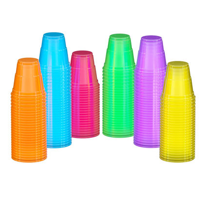 Picture of Exquisite Blacklight Party Glow Cups - Assorted Colors - Disposable Cups For Party - Blacklight Reactive Glow In The Dark Cups For Birthday Party - Food Safe - Neon Cups (120, 2 Ounce Shot Glass)