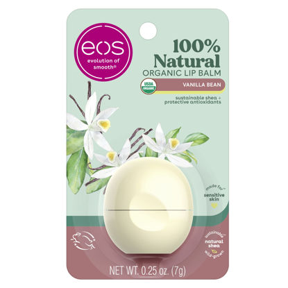 Picture of eos 100% Natural & Organic Lip Balm Sphere- Vanilla Bean, All-day Moisture, Dermatologist Recommended for Sensitive Skin, Lip Care Products, 0.25 oz