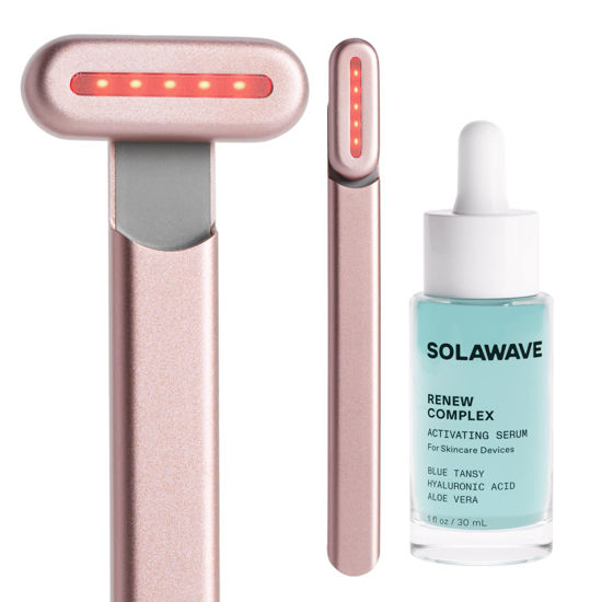 Picture of SolaWave 4-in-1 Facial Wand and Renew Complex Serum Bundle | Red Light Therapy for Face and Neck | Microcurrent Facial Device for Anti-Aging | Face Massager with Anti-Wrinkle Serum | Rose Gold