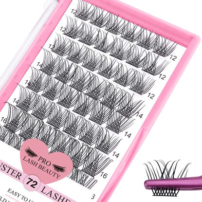 Picture of Cluster Lashes, 72 Pcs Individual Lashes, Lash Clusters DIY Eyelash Extension, Natural Lashes Super Thin Band Reusable Soft & Comfortable (Natural-D-12-18 mix)