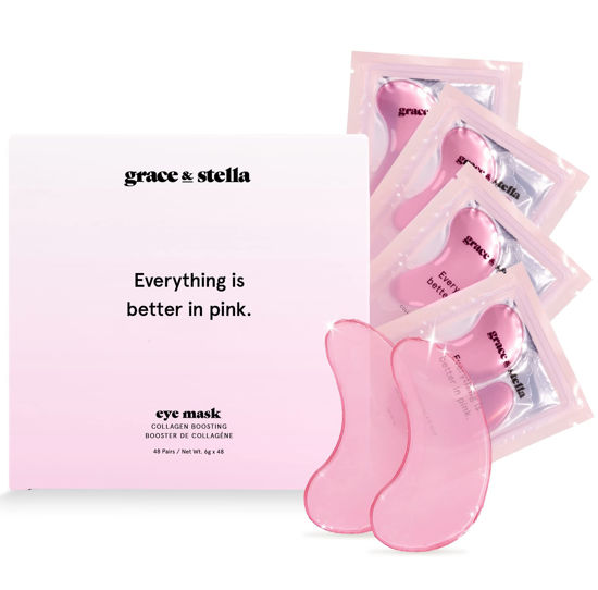 Picture of Award Winning Under Eye Mask (Pink, 48 Pairs) Reduce Dark Circles, Puffy Eyes, Undereye Bags, Wrinkles - Gel Under Eye Patches, Vegan Cruelty-Free Self Care by grace and stella