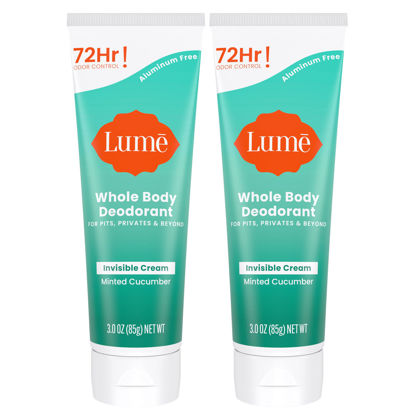 Picture of Lume Whole Body Deodorant - Invisible Cream Tube - 72 Hour Odor Control - Aluminum Free, Baking Soda Free, Skin Safe - 3.0 ounce (Minted Cucumber) Pack of 2