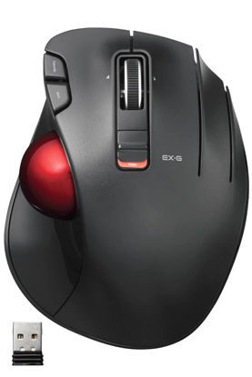 GetUSCart- ELECOM HUGE Trackball Mouse, 2.4GHz Wireless, Finger Control,  8-Button Function, Precision Optical Gaming Sensor, Palm Rest Attached,  Smooth Red Ball, Windows11, macOS (M-HT1DRBK)