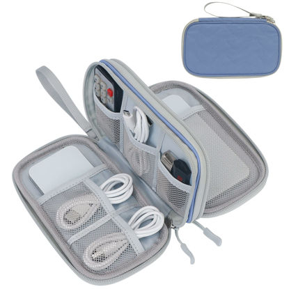 Picture of FYY Travel Cable Organizer Pouch Electronic Accessories Carry Case Portable Waterproof Double Layers All-in-One Storage Bag for Cord, Charger, Phone, Pattern Blue