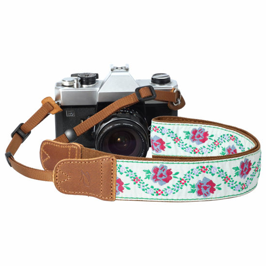 Picture of PADWA Camera Strap - Double Layer Top-Grain Cowhide Head,1.5"Wide Vintage Embroidery Woven Camera Strap,Adjustable Universal Neck & Shoulder Strap for All DSLR Cameras,Great Gift for Photographers