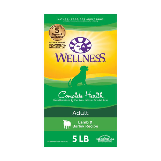 Picture of Wellness Complete Health Dry Dog Food with Grains, Natural Ingredients, Made in USA with Real Meat, All Breeds, For Adult Dogs (Lamb & Barley, 5-Pound Bag)