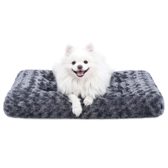 Picture of Washable Dog Bed Deluxe Plush Dog Crate Beds Fulffy Comfy Kennel Pad Anti-Slip Pet Sleeping Mat for Large, Jumbo, Medium, Small Dogs Breeds, 23" x 18", Dark Grey