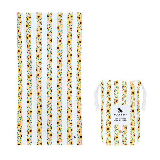 Picture of Dock & Bay Quick Drying Towel - for Sports & Gym - Compact, Lightweight - 100% Recycled - Includes Bag - Flower Power - Sunflower Solstice, Large (160x90cm, 63x35)