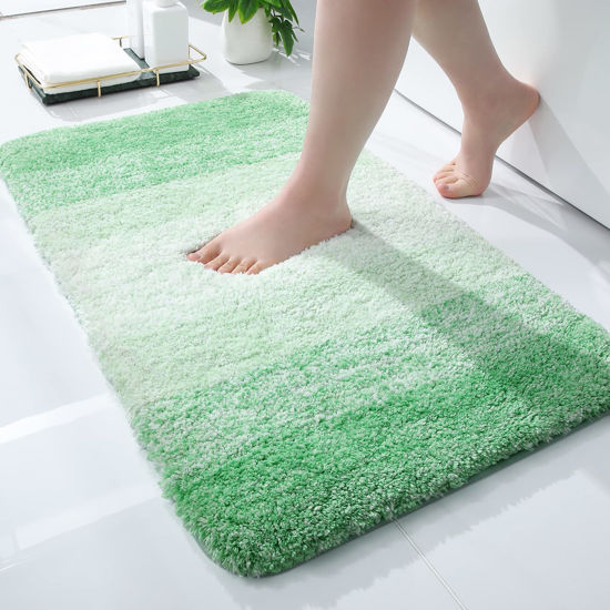 Picture of OLANLY Luxury Bathroom Rug Mat, Extra Soft and Absorbent Microfiber Bath Rugs, Non-Slip Plush Shaggy Bath Carpet, Machine Wash Dry, Bath Mats for Bathroom Floor, Tub and Shower, 30x20, Green