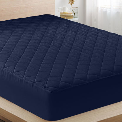 Picture of Utopia Bedding Quilted Fitted Mattress Pad (King, Navy) - Elastic Fitted Mattress Protector - Mattress Cover Stretches up to 16 Inches Deep - Machine Washable Mattress Topper