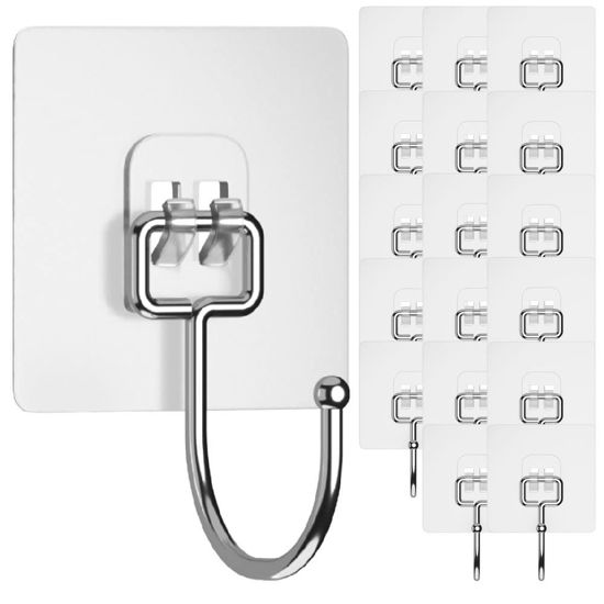 Picture of GLUIT ClearMax Large Hooks Heavy Duty 22 lbs Waterproof Adhesive Wall Hooks for Closet Wardrobe and Storage 18 Pack