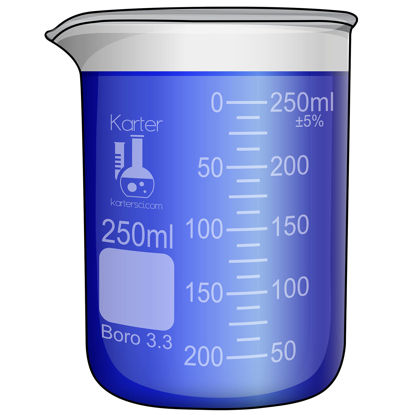 Picture of 250ml Beaker, Low Form Griffin, Borosilicate 3.3 Glass, Double Scale, Graduated, Karter Scientific 213D33 (Single)