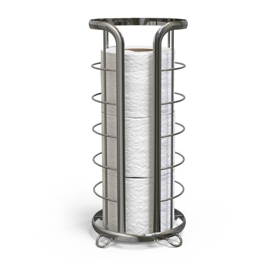 Picture of BROOKSTONE, Shiny Chrome Toilet Paper Holder, Freestanding Bathroom Tissue Organizer, Minimalistic Storage Solution, Modern & Stylish Design [Holds MEGA Rolls]