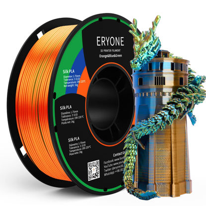 Picture of ERYONE Silk Tri-Color Coextrusion PLA Filament,3D Printer 1.75mm,+/-0.03mm, Triple Color Filament 1KG(2.2lbs), Silk Orange,Blue and Green