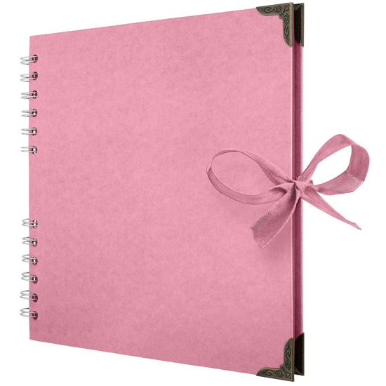 Picture of Bstorify Square Scrapbook Photo Albums 60 Pages (8 x 8 Inch) Pink Thick Paper, Hardcover, Metal Corners, Ribbon Closure - Ideal for Your Scrapbooking Albums, Art & Craft Projects (Pink, 8 x 8 Inch)