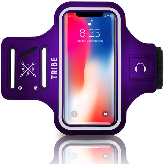 Picture of TRIBE Water Resistant Cell Phone Armband Case Running Holder for iPhone Pro Max Plus Mini SE (13/12/11/X/XS/XR/8/7/6/5) Galaxy S Ultra Plus Edge Note (21/20/10/9/8/7/6/5) Adjustable Strap & Key Pocket