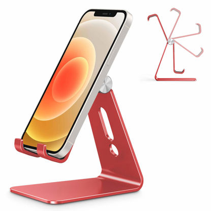 Picture of OMOTON Adjustable Cell Phone Stand, C2 Aluminum Desktop Phone Holder Dock Compatible with iPhone 11 Pro Max Xs XR 8 Plus 7 6, Samsung Galaxy, Google Pixel, Android Phones, Red