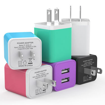 Picture of 6Pack USB Wall Charger, iGENJUN 2.4A Dual USB Port Cube Power Plug Adapter Fast Phone Charger Block Charging Box Brick for iPhone 14/14 Pro/14 Pro Max/13, Samsung Galaxy, Pixel, LG, Android-Colorful