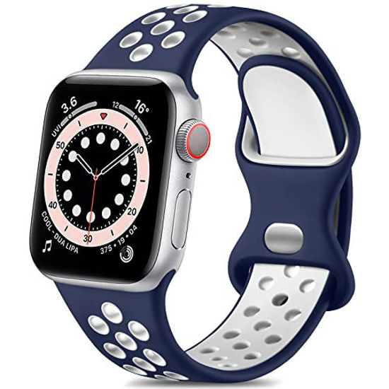 Picture of Lerobo Bands Compatible for Apple Watch Series 7 Band 45mm 44mm 42mm 49mm Women Men,Durable Breathable Sport Soft Silicone Replacement Compatible for iWatch Series 8,6 5 4 3 2 1 SE,Midnightblue/White