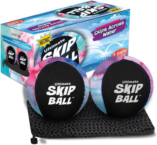 Picture of Activ Life Skip Ball Toys_and_Games for Kid, Water Skipping Balls for Swimming Pools, Easter Basket Stuffer Gift 2 Pack (Black, Tie Dye)