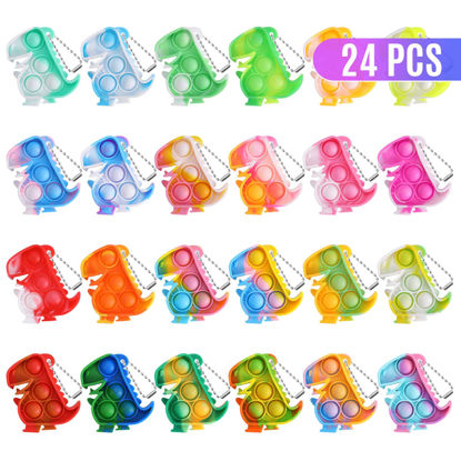 Picture of Dinosaur Party Favors 24 Pack Fidget Toys Bulk Dinosaur Keychains Dino Party Favors for Kids 4-8 Children Mini Push Pops Supplies It Toddler Small Birthday Decorations Pop Fidgets Its for Boys Girls