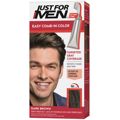 Picture of Just For Men Easy Comb-In Color Mens Hair Dye, Easy No Mix Application with Comb Applicator - Dark Brown, A-45, Pack of 1