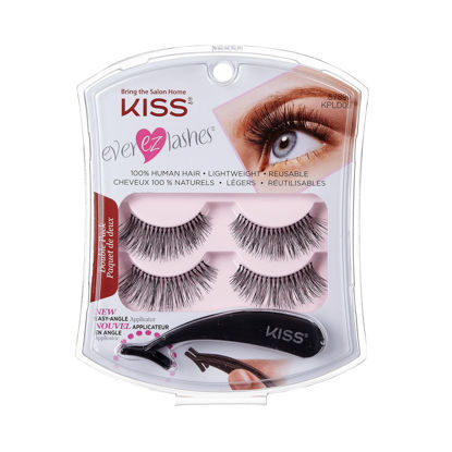 Picture of KISS Ever EZ Lashes Double Pack #11 with Easy Angle Lash Applicator, Easy-To-Apply Lightweight False Eyelashes, 100% Cruelty-Free Natural Human Hair, Reusable and contact lens friendly, 2 Pairs