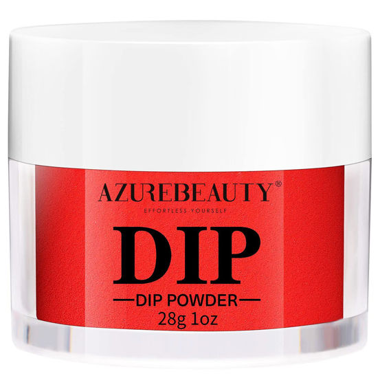 Picture of AZUREBEAUTY Dipping Powder Red Color, Classic Bright Red Nail Dip Powder French Nail Art Starter Manicure Salon DIY at Home, Odor-Free, Long-Lasting, Women Gift, 1oz