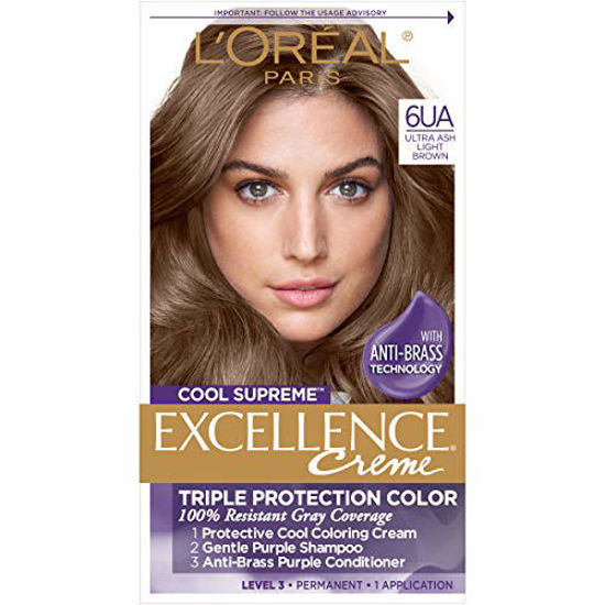 Picture of L’Oréal Paris Excellence Cool Supreme Permanent Hair Color, Ash, 100 Percent Gray Coverage Hair Dye, Anti-Brass regimen includes gentle shampoo, and an anti-brass conditioner