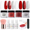 Picture of AZUREBEAUTY Dip Powder Nail Starter Kit Red White Silver Glitter, 4 Colors Dipping Powder Set, French Nail Art Base&Top Coat Activator Essential Liquid Manicure No Lamp Needed