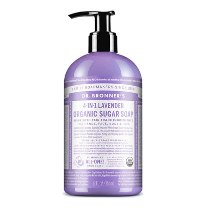 Picture of Dr. Bronner's - Organic Sugar Soap (Lavender, 12 Ounce) - Made with Organic Oils, Sugar and Shikakai Powder, 4-in-1 Uses: Hands, Body, Face and Hair, Cleanses, Moisturizes and Nourishes, Vegan