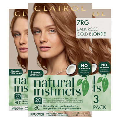 Picture of Clairol Natural Instincts Demi-Permanent Hair Dye, 7RG Dark Rose Gold Blonde Hair Color, Pack of 3