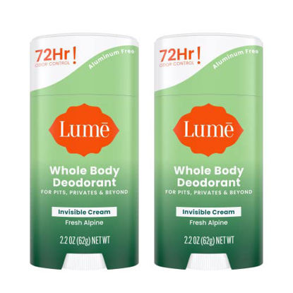 Picture of Lume Whole Body Deodorant - Invisible Cream Stick - 72 Hour Odor Control - Aluminum Free, Baking Soda Free, Skin Safe - 2.2 ounce (Pack of 2)(Fresh Alpine)