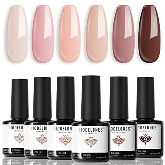 Picture of modelones Gel Nail Polish Kit -6 Colors Popular Nude Pink Gel Polish Set Skin Tones Neutral Brown Nail Polish Gel Soak Off U V Starter Gel Nail Kit Manicure DIY Nail Art Salon Home Gift for Women Girl