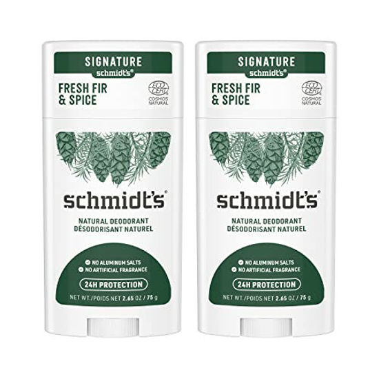 Picture of Schmidt's Aluminum Free Natural Deodorant for Women and Men, Fresh Fir & Spice with 24 Hour Odor Protection, Certified Natural, Cruelty Free, Vegan Deodorant 2.65oz 2-pk