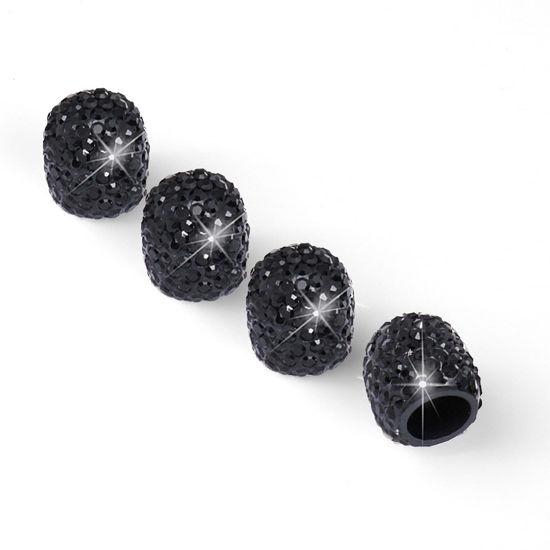 Picture of JUSTTOP 4 Pack Handmade Crystal Rhinestone Car Tire Valve Stem Caps, Wheel Valve, Attractive Dustproof Bling Accessories, Universal for Cars, Trucks and Motorcycles-Black