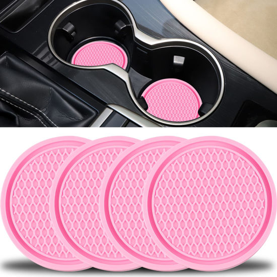 Picture of SINGARO Car Cup Coaster, 4PCS Universal Non-Slip Cup Holders Embedded in Ornaments Coaster, Car Interior Accessories, Pink