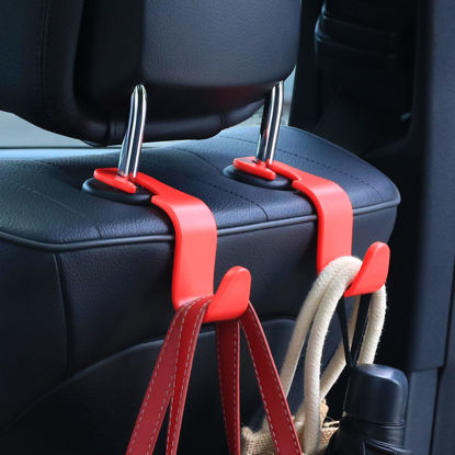 Picture of Amooca Car Seat Headrest Hook 4 Pack Hanger Storage Organizer Universal for Handbag Purse Coat Universal fit Vehicle Car S Type Red