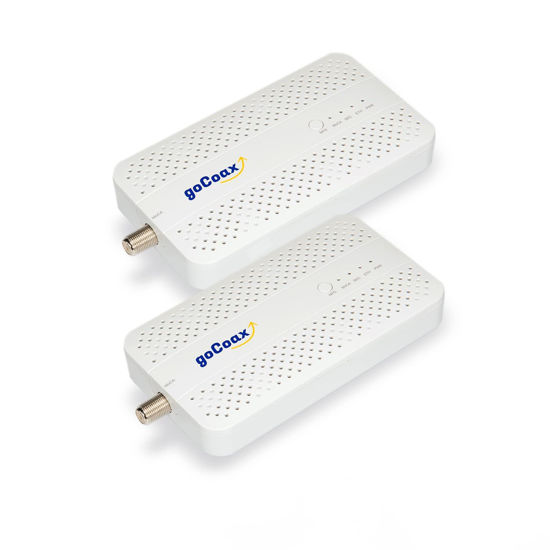 Picture of goCoax MoCA 2.5 Adapter with 2.5GbE Ethernet Port. MoCA 2.5. 1x 2.5GbE Port. Provide 2.5Gbps Bandwidth with existing coaxial Cables. White(2-Pack, MA2500D)