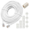 Picture of Phone Extension Cord 50 Ft, Telephone Cable with 1 in-Line Couplers and 20 Cable Clip Holders and Standard RJ11 Plug, White